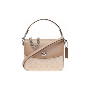 COACH Canvas With Leather Messenger Bag Portable Crossbody Bag Shoulder Bag Small Size Women's Milk Tea Beige