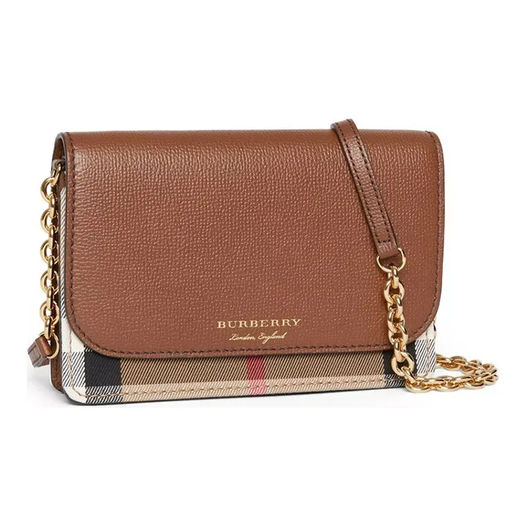 Burberry Vintage Calfskin With Canvas Shoulder Bag, Crossbody Bag Women's Brown-2