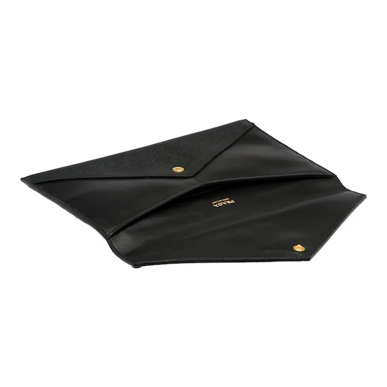 PRADA Cow Leather Envelope Bag Wallet Card Holder Clutch Women's Black-3