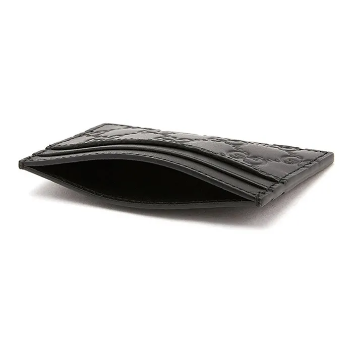 GUCCI Leather Card Clip Card Holder Unisex Black-2