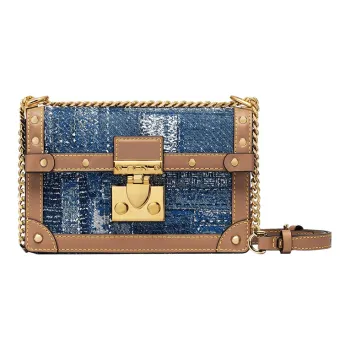 FION Fabric Messenger Bag Small Square Bag Box Bag Shoulder Bag Crossbody Bag Regular Women's Dark Blue/Camel