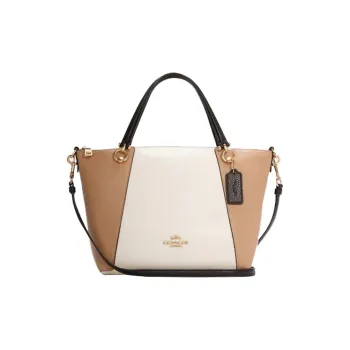 COACH Polished Leather Dumpling Bag, Shoulder Bag, Crossbody Bag, Handbag Trumpets Women's Milk Tea & White