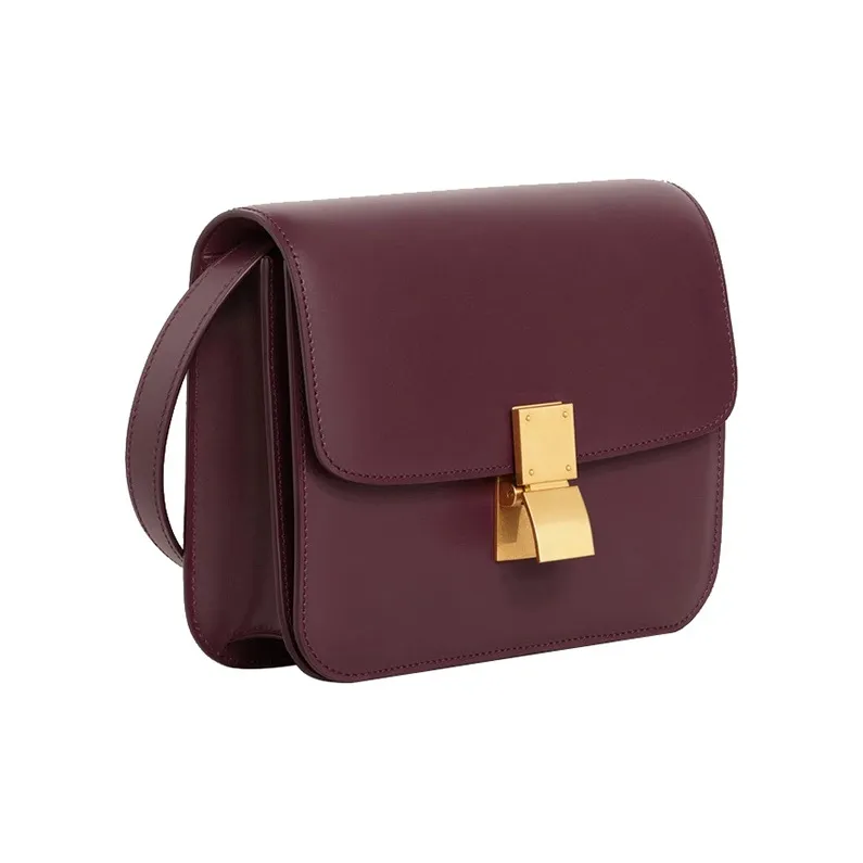 CELINE Classic Bo Polished Cow Leather Block Bag Handbag Crossbody Bag Shoulder Bag Women's Candy Color Burgundy-2
