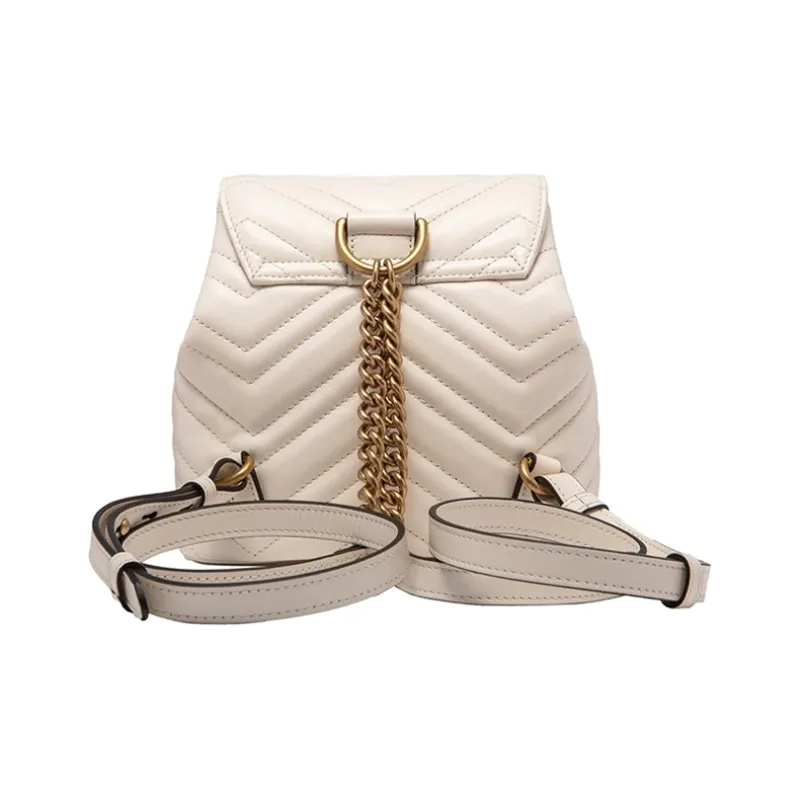 GUCCI Marmont Quilting Leather Backpack Mini Women's White-3