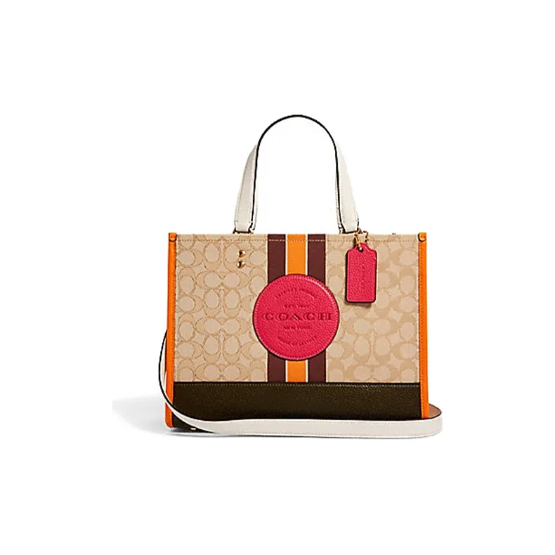 COACH Dempsey Canvas With Leather Tote Bag, Shopping Bag, Shoulder Bag, Crossbody Bag, Handbag Tubas Women's Beige-0