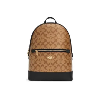 COACH Canvas Leather Backpack Large Size Women's Khaki Black Multicolor
