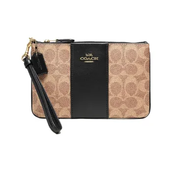 COACH PVC Wrist Bag Wallet Clutch Small Size Women's Brown Multicolor Khaki