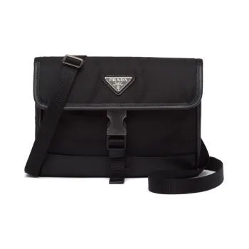 PRADA Saffiano Leather Recycled Nylon Crossbody Bag Shoulder Bag With Cell Phone Pouch Men's Black