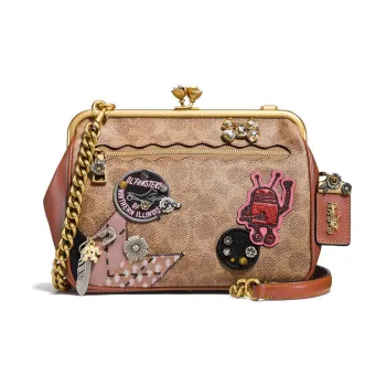 COACH X Keith Haring Collaboration Kisslock Canvas Shoulder Bag Crossbody Bag Women's Khaki