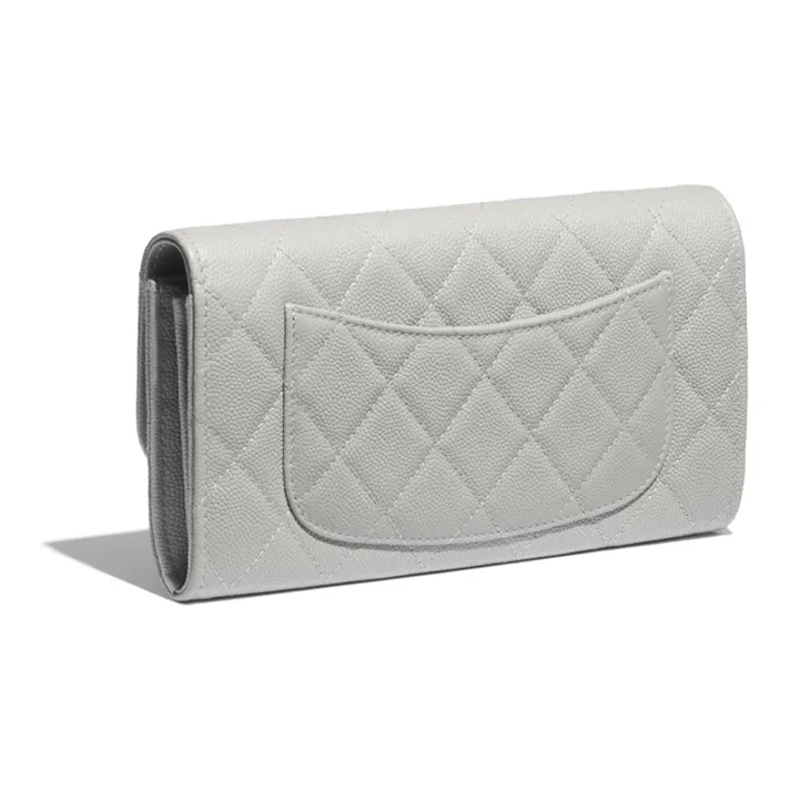 CHANEL Classic Flap CF Grain Embossed Calfskin & Metal Wallet Women's Gray-1