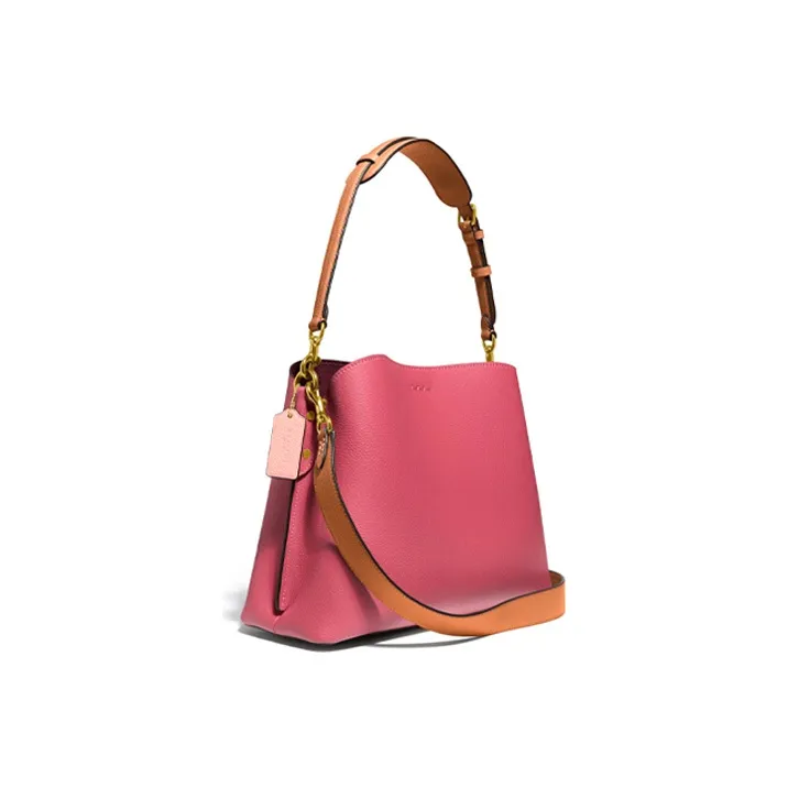 COACH Willow Leather Shoulder Bag, Bucket Bag, Handbag Tubas Women's Pink-1