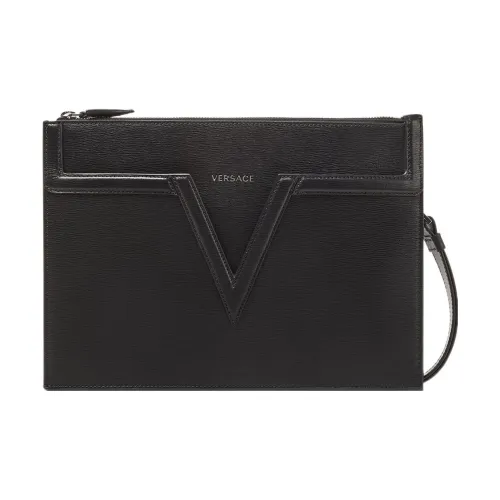VERSACE Male Suitcases Bag/Wallet Calfskin V Clutch Bag  Black