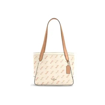 COACH Horse And Garriage Artificial Leather Tote Bag Shopping Bag Shoulder Bag Handbag Medium Size Women's Pink White