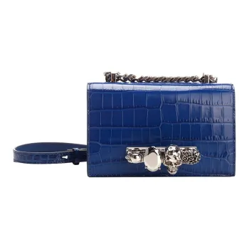 Alexander McQueen Shiny Calfskin Small Square Bag Shoulder Bag Crossbody Bag Women's Blue