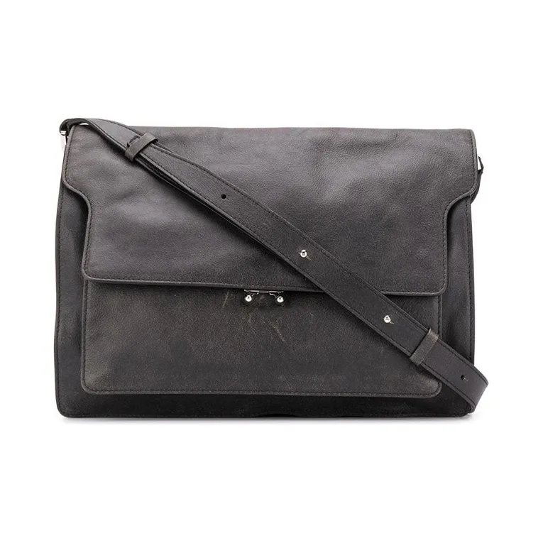 MARNI Leather Messenger Bag Crossbody Bags Men's Black-0