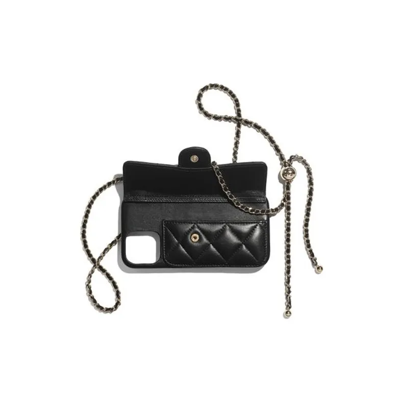 CHANEL Sheepskin 2 in 1 Wallet, Phone Case, Crossbody Cell Phone Pouch Women's Black-1