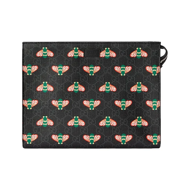 GUCCI Canvas With Leather Clutch Men's Black Gray Color-3