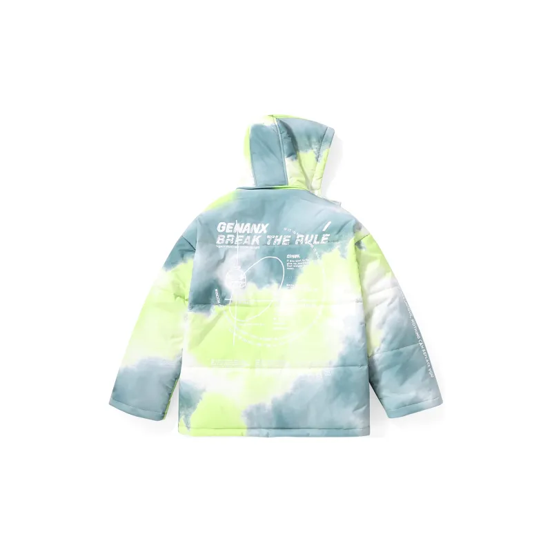 GENANX Gradient Cartoon Letter Detachable Hood Loose Fit Puffer Jacket Unisex-5