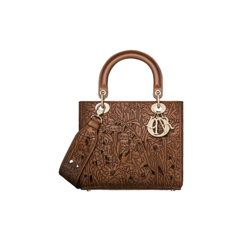 DIOR Lady Dior Cow Leather DaiFeng Handbags Medium Size Women's Brown-0