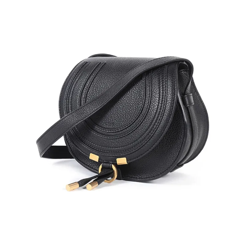 Chloe Marcie Cow Leather Saddle Bag, Crossbody Bag Women's Black-1