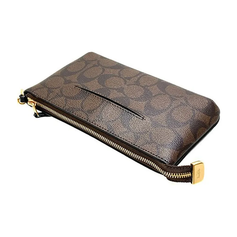 COACH Wristlet Canvas With Leather PVC Mahjong Bag Chain Bag Handbag Shoulder Bag Small Size Women's Brown-3