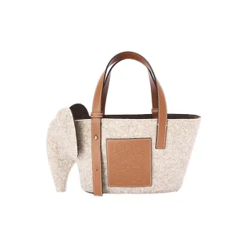LOEWE Elephant Basket Felt With Calfskin Tote Bag Shopping Bag Shoulder Bag Handbag Women's Beige/Brown