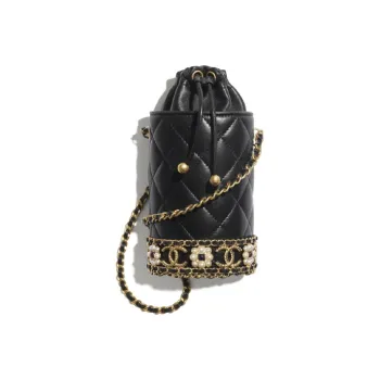 CHANEL Sheepskin Bucket Bag, Lipstick Bag, Coin Purse, Shoulder Bag, Crossbody Bag Women's Black