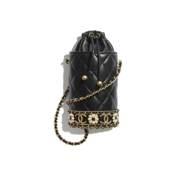 CHANEL Sheepskin Bucket Bag, Lipstick Bag, Coin Purse, Shoulder Bag, Crossbody Bag Women's Black-0