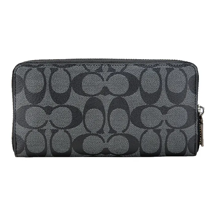 COACH Accordion Wallet Canvas With Leather Wallet Men's Gray Black-2