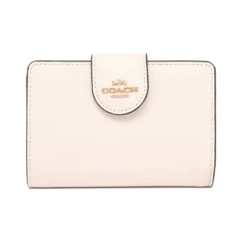 COACH Corner Zip Leather Card Holder, Wallet Medium Size Women's White