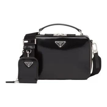 PRADA Brique Shiny Leather Messenger Bag Portable Crossbody Bag Shoulder Bag Regular Men's Black