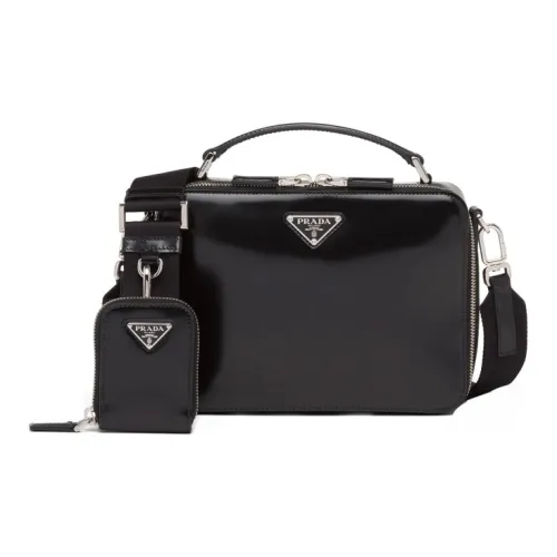 PRADA Brique Shiny Leather Messenger Bag Portable Crossbody Bag Shoulder Bag Regular Men's Black