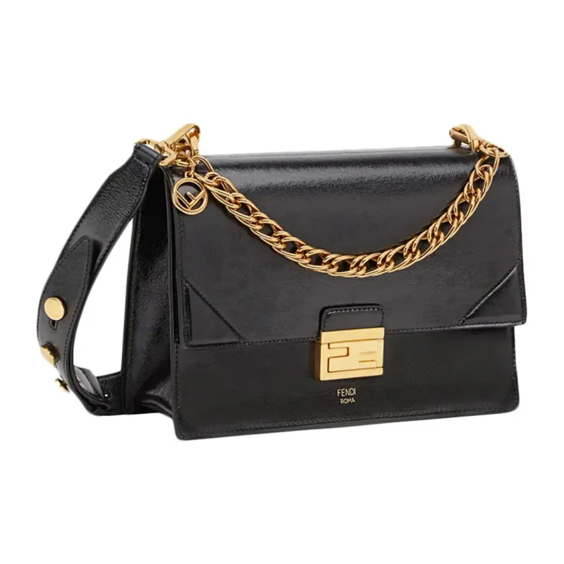 FENDI Kan U Sheepskin Crossbody Bag, Shoulder Bag Women's Black-1