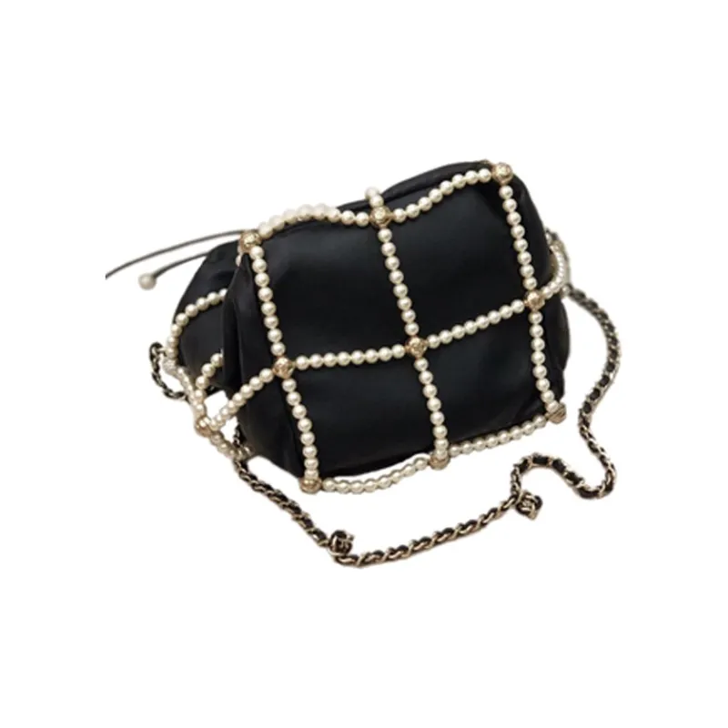 CHANEL Pearl Drawstring Bag, Shoulder Bag, Crossbody Bag Trumpets Women's Black-1
