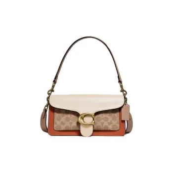 COACH Tabby Leather God Of Wine Bag, Handbag, Crossbody Bag, Shoulder Bag Medium Size Women's Brass & Tea Brown & Ivory