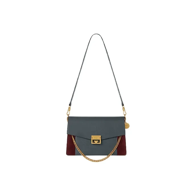 Givenchy Leather With Suede Shoulder Bag, Crossbody Bag Medium Size Women's Indigo/Brown-1