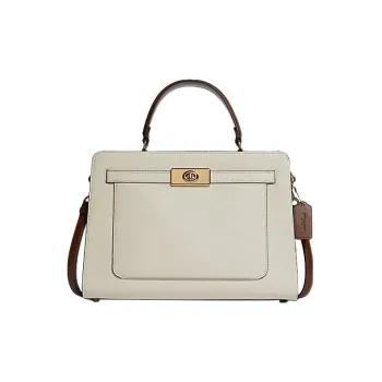 COACH Lane Cow Leather Clutch, Shoulder Bag, Crossbody Bag Large Size Women's White & Dark Brown Multicolor