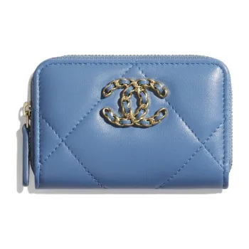 CHANEL 19Bag Lambskin Zip Closure Wallet Trumpets Women's Blue