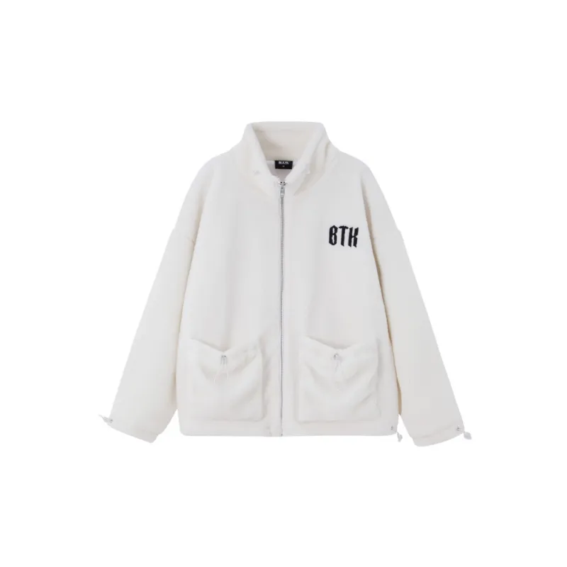 BTK Loose Fit Stand Collar Jacket Plush Coat Unisex-1