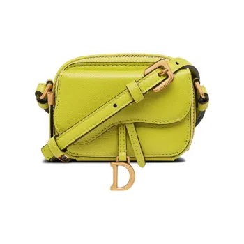 DIOR Sheepskin Saddle Bag Handheld Shoulder Bag Crossbody Bag Regular Women's Green Yellow