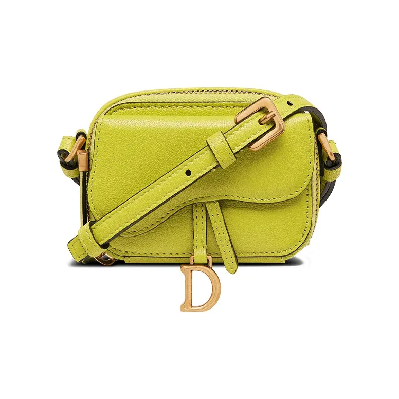 DIOR Sheepskin Saddle Bag Handheld Shoulder Bag Crossbody Bag Regular Women's Green Yellow-0