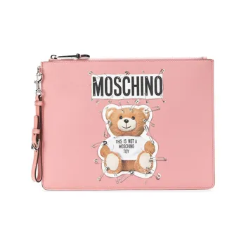 MOSCHINO Polyester Laptop Bag Clutch Large Size Unisex Pink
