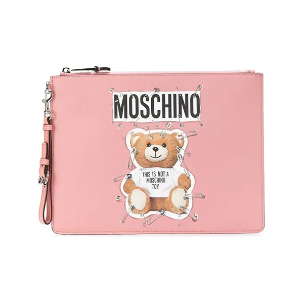 MOSCHINO Polyester Laptop Bag Clutch Large Size Unisex Pink-0