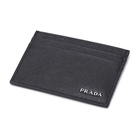 PRADA Saffiano Leather Card Holder With Card Clip Men's Black-4