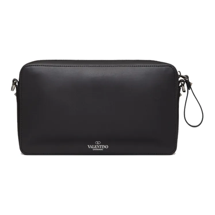 Valentino VLTN Leather Handbag Shoulder Bag Crossbody Bag Men's Black-2