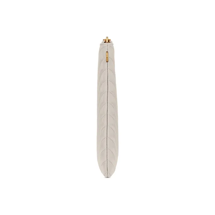 SAINT LAURENT Quilted Leather Tablet Bag Clutch Women's White-2