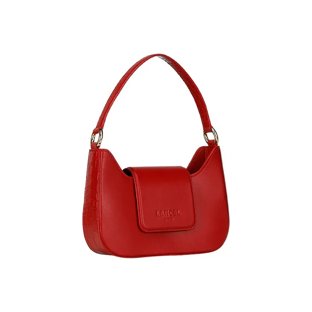 LANCEL SIXTINE Cow Leather Shoulder Bag Small Size Women's Red-3