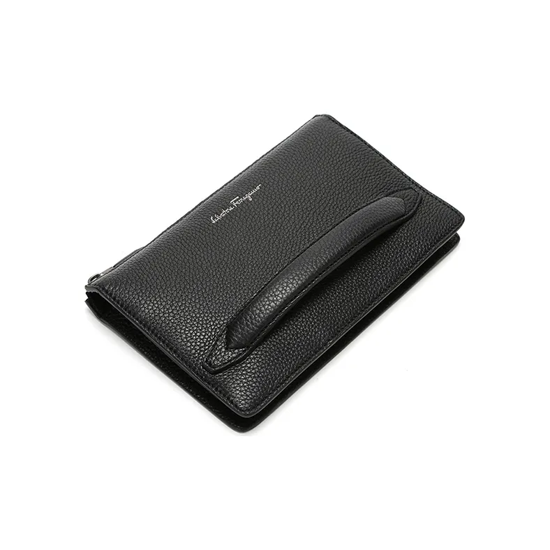 FERRAGAMO Cow Leather Clutch Men's Black-4