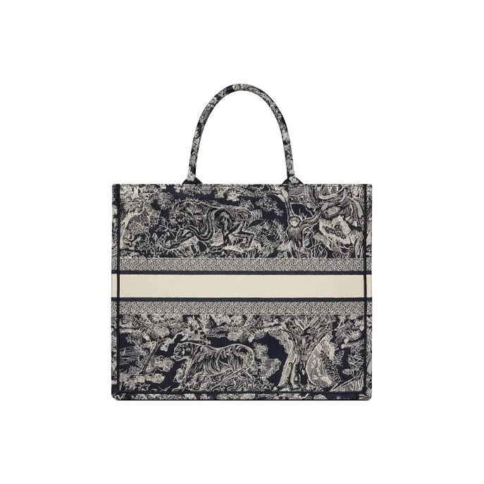 DIOR Embroidery Tote Bag Shopping Bag Handbag Large Size Women's Blue-2