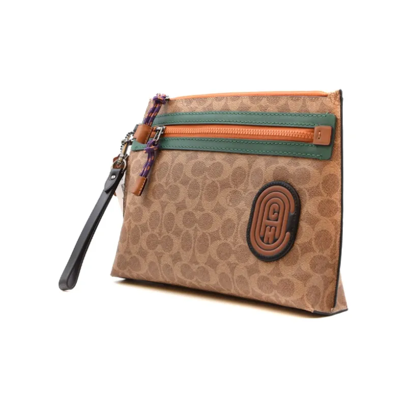 COACH Academy Canvas With Leather Handheld Purse Handbag Large Size Men's Light Brown-3
